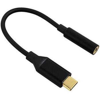 HAMA 135717, Adaptador Jack de 3.5 mm a Conexión USB Tipo-C, Macho/Hembra, Color Negro, Conectores Recubiertos en Oro, Convertidor Señal Analógica-Digital