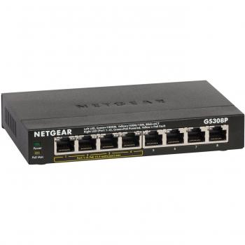 Netgear GS308P 8-Port Gigabit Ethernet Switch with 4-Port Power over Ethernet (PoE) Unmanaged Black