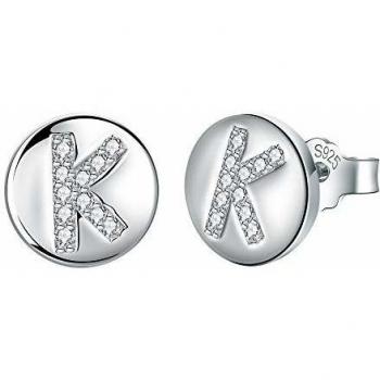 J.Endéar Pendientes Letra inicial K Niñas Mujer Plata de ley 925 con circonita cúbica Disco redondo Joyas, Tamaño pequeño