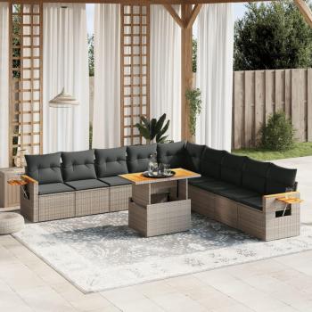 11-Piece Grey Poly Rattan Garden Sofa Set with Cushions