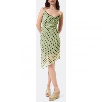 Vestido midi escote drap gasa lunares verdes