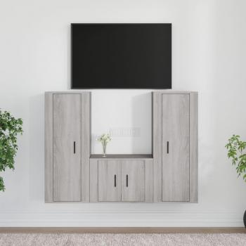 Set de Muebles para TV 3 Piezas en Madera Contrachapada Color Gris Sonoma