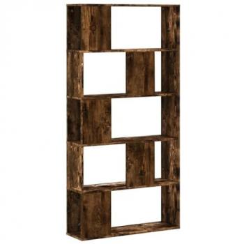 Librería de 5 estantes en madera de ingeniería roble ahumado, dimensiones 80,5x23,5x162,5 cm, color marrón
