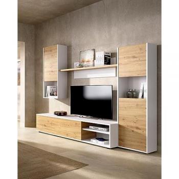 Mueble Alto Foraker - Conjunto de Salón Multiusos con Soporte para TV, 220x41x180 cm, Roble Nudos y Blanco
