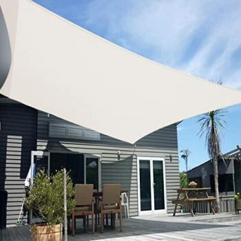 SUNNY GUARD Toldo Vela de Sombra Rectangular 3.5x5m HDPE Transpirable protección UV para Patio, Exteriores, Jardín, Color Crema