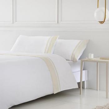 Funda Nórdica Noia de Satén Algodón Egipcio 300 Hilos Blanca con Solapa Beige, Incluye Funda Nórdica y Fundas de Almohada para Cama de 90x190/200