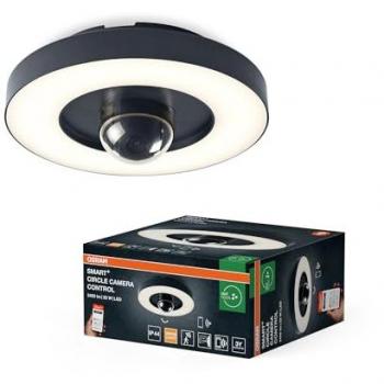 Aplique Exterior OSRAM SMART+ con Cámara, Luz LED Blanca Cálida 3000K, Carcasa de Policarbonato Alta Calidad Gris Oscuro, Altavoz Integrado y Tecnología WiFi - Sensor IP44