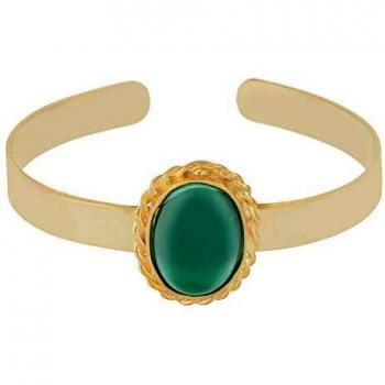 Córdoba Jewels |Brazalete en Acero bañado en Oro con Piedra semipreciosa con diseño Brazalete Oval Nudo Esmeralda Gold
