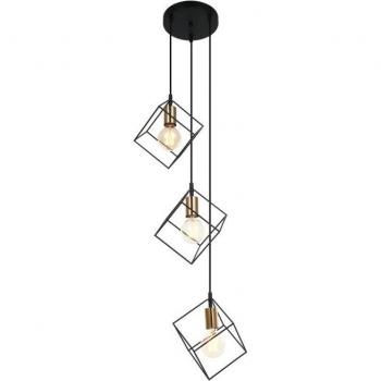 Lámpara colgante moderna Morestel Negra y Dorada, 3 luces, pantalla negra, regulable E27