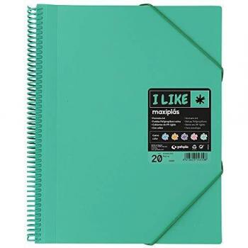 Grafoplás Maxiplás I Like - Carpetas con Fundas Espiral, 20 Fundas, Verde