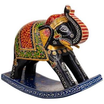 Figura Decorativa Elefante de Madera de Mango Pintado Artesanal 10 x 22 x 28 cm