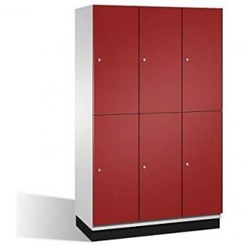Armario de Compartimentos Cambio C+P con Barra Perchero, 3 Secciones, Cuerpo Gris Claro y Puerta Rojo Rubí, 1200 mm de Ancho