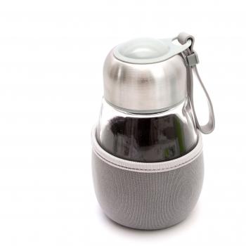 Lantelme 6070 thermotea Cristal Botella de té con colador de té y aislamiento – Tetera de émbolo gris para viaje – Senderismo y mucho más – para Bebidas Frías y calientes