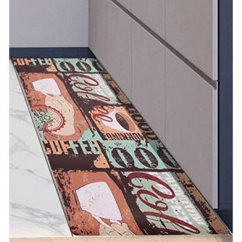 Alfombra de Cocina Antimanchas de Vinilo y Viscoelástica, Antideslizante y Aislante, 50x80 cm, Diseño Café