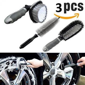 Fristee - cepillo para rueda de coche, 3 juegos de limpiador de llantas de aleación de automoción, herramienta de cepillos de limpieza de llanta de bicicleta y motocicleta.