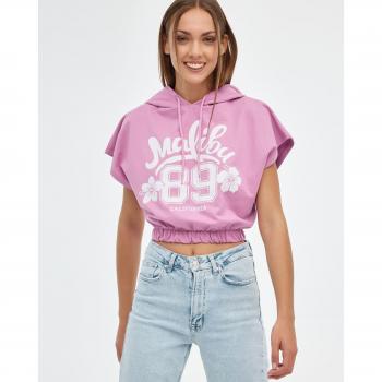 Camiseta sin mangas con capucha y cordones ajustables, bajo con gomas, estampado gráfico y cuello redondo