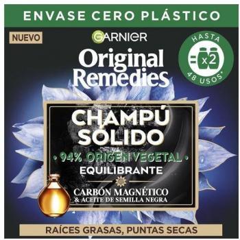 Garnier Original Remedies Champú Sólido Equilibrante Carbón Magnético para Raíces Grasas y Puntas Secas 60g