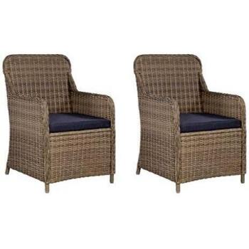 vidaXL 2X Sillones de Jardín Ratán Sintético Marrón y Gris Mobiliario Terraza