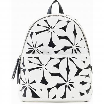 Mochila Desigual Back Onyx Mombasa Mini para mujer, color blanco y negro con diseño de flores