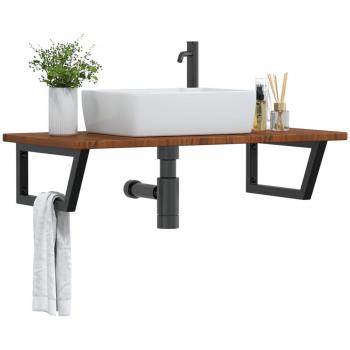 Estante de lavabo de pared de acero y madera maciza de roble Vidaxl Marrón