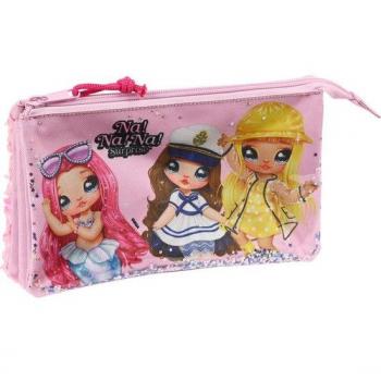 Estuche Triple Na!Na!Na! Surprise 'Sparkles' Rosa (22 x 12 x 3 cm) - Safta