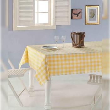 Mantel de Algodón Amarillo y Blanco 160 x 260 cm con Diseño de Cuadros