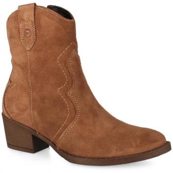 Bota tejana Tamaris de ante marrón con tacón medio y costuras contrastantes - Talla 36