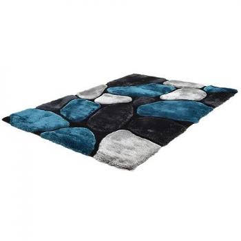 Alfombra shaggy Pietra turquesa y gris - Poliéster - 120x170 cm