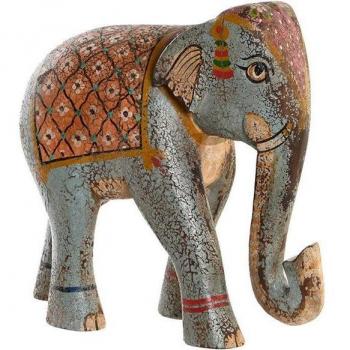 Figura Decorativa Elefante de Madera de Mango 29 x 12 x 26 cm - Azul Envejecido