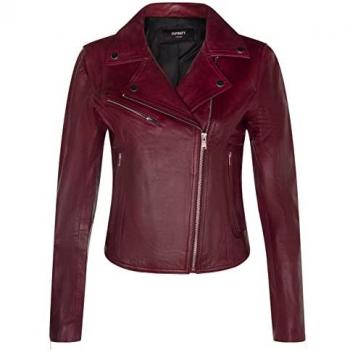 Burgundy Nappa Leather Women's Classic Biker Brando Jacket - Size 18 UK