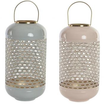 Portavelas DKD Home Decor 24 x 24 x 46 cm Azul Rosa Aluminio (2 Unidades)