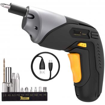 Destornillador Electrico, TECCPO Professional Destornillador Inalmbrico 4Nm, 2.0Ah Electrico Destornillador Recargable 3.6V, 10 Accesorios y Luz LED, Cable USB - TDSC02P