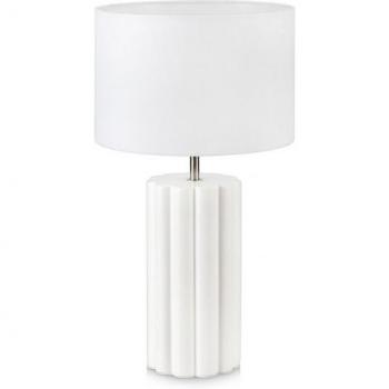 Columna sobremesa Cerámica Blanca 1 bombilla 44cm con pantalla redonda, diseño elegante, altura de 44 cm, material cerámico blanco, compatible con una bombilla