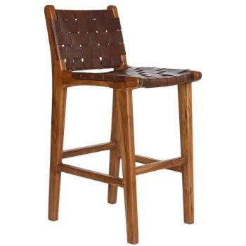 Taburete DKD Home Decor Teca Marrón Piel (41 x 53 x 90 cm)