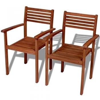 Stackable Garden Chairs Set of 2 Solid Teak Wood
