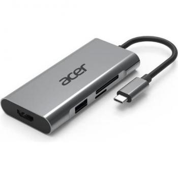 Docking Station Acer 7 en 1 (HDMI, USB-A, USB-C, SD y microSD) - Hub Multifuncional Plata
