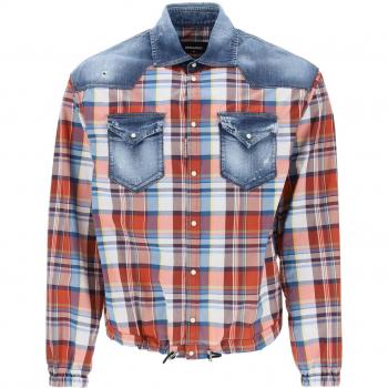 Dsquared2 Multicolor Plaid Western Shirt with Denim Inserts - Size 50 (L) for Men