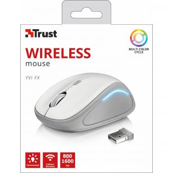 Trust Yvi FX - Ratón óptico inalámbrico Iluminado, Blanco