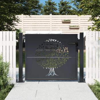 Anthracite Steel Garden Gate 105x105 cm with Tree Design and Lockable Security