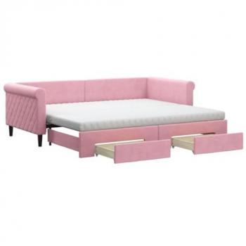 Sofá cama nido extraíble con cajones de terciopelo rosa 90x200 cm
