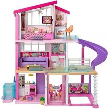 Barbie Dreamhouse Casa de Muñecas - 3 Pisos y 8 Habitaciones - Ascensor - Luz y Sonido - 70 Accesorios - 122 x 91 cm - Regalo para Niños de 3-7 Años