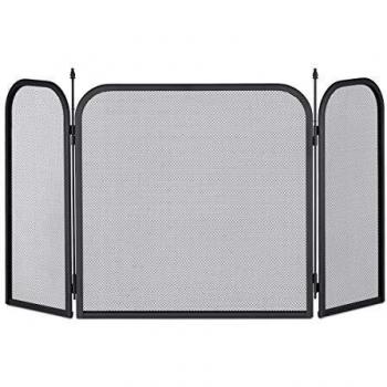 Salvachispas para Chimenea, Pantalla Triple Plegable de Acero, 52,5 x 97 cm, Color Negro