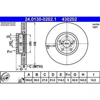 Disco de freno ATE 24.0130-0202.1, delantero derecho, ventilado, 1 pieza para LEXUS IS, GS, RC