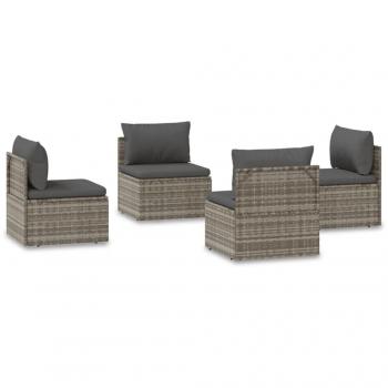 4-Piece Grey Poly Rattan Garden Patio Middle Sofa Set (22.4x22.4x22)