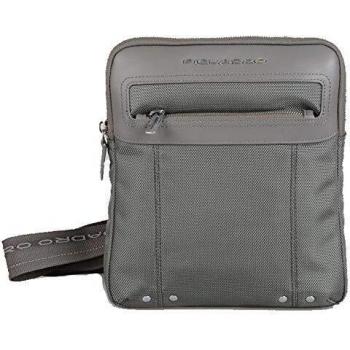 Piquadro - Bolsa de cordón plana organizada de nailon y piel gris Talla única