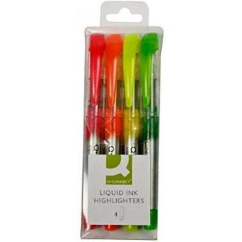 Rotulador Q-Connect Fluorescente punta biselada tinta liquida bolsa de 4 unidades colores surtidos