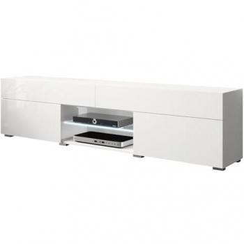 Mesa de TV Sarasota 134, Blanco Brillante con LED, 180 x 45 x 35 cm, 2 Puertas y 2 Cajones