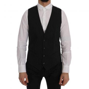 Dolce & Gabbana Black Striped Wool Silk Dress Vest - Size L