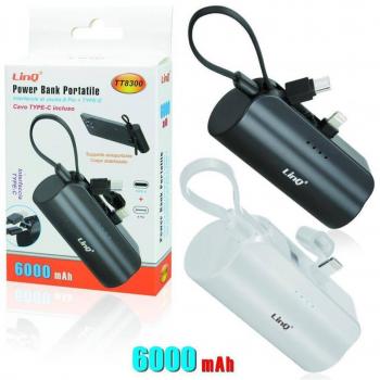 Powerbank Batería Portátil 6000mAh con 2 Salidas Lightning 8Pin y Cable Tipo-C Tt8300