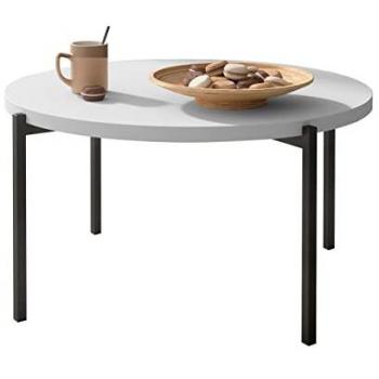 Mesa de Centro Redonda Providence 176, Aglomerado Laminado Blanco y Negro, Diámetro 85cm, Altura 43cm